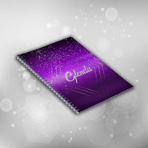 Carnet Métal brossé violet moderne avec Monogramme argent