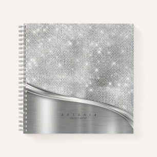 Carnet Métal et Parties scintillant Wave Argent ID807