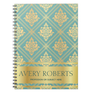 Carnet Métallique moderne Elégant floral cyan or