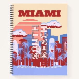 Carnet Miami Beach, Miami Travel Art, Retro