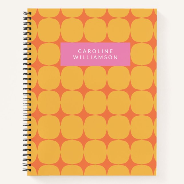 Carnet Mid Century Mod en Jaune et Orange Personnalisé (Devant)