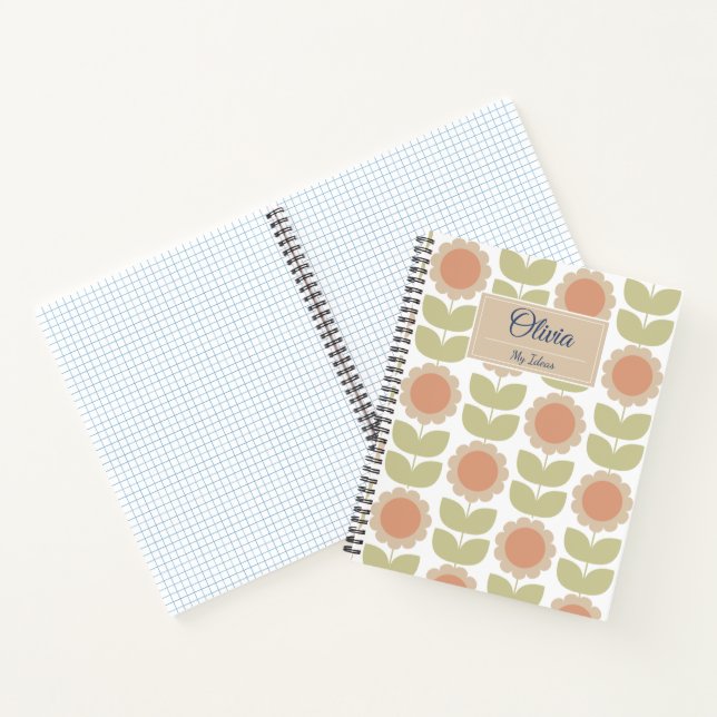 Carnet  Mid-Century Pastel Pink Retro Floral Pattern (Intérieur)