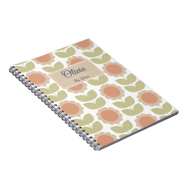 Carnet  Mid-Century Pastel Pink Retro Floral Pattern (Côté Droit)