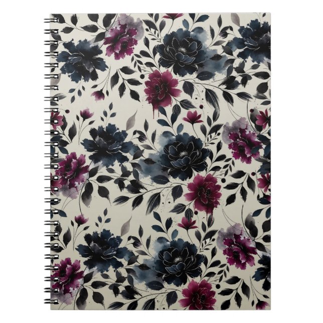 Carnet Midnight Blue Bourgogne Inky Floral Almond Mariage (Devant)