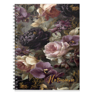 Carnet Midnight Mystique : Floral doré et pourpre lunatiq