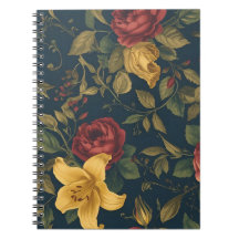 Midnight Victorian Floral – Yellow Lilies & Roses 