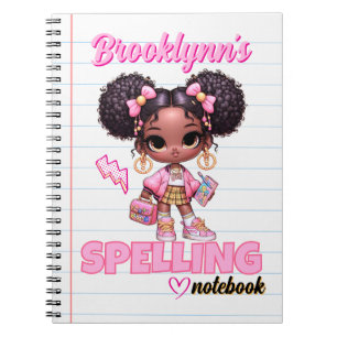 Carnet Mignon afro en boule rose et jaune, style écolière
