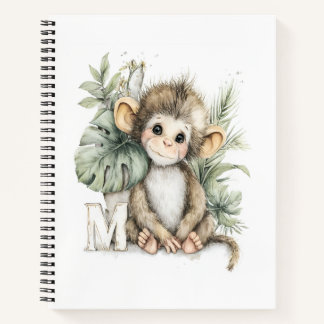 Carnet Mignon alphabet en aquarelle d'animaux bébé singe