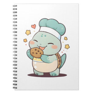 Carnet Mignon Chef Tortue Mangeant un Cookie Design Kawai