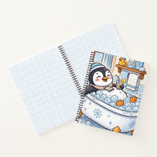 Carnet Mignon dessin animé pingouin heureux prenant un ba
