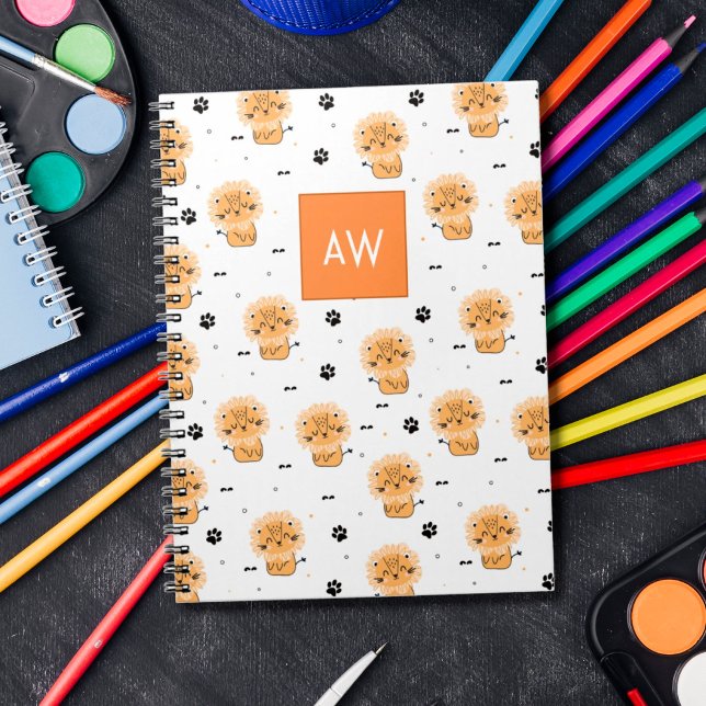 Carnet Mignon lion sauvage de dessin animé avec monogramm (Créateur téléchargé)