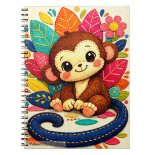 Carnet Mignon singe en feutre avec des feuilles florales 