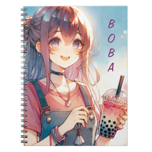Carnet Mignonne fille Anime tenant un Boba Tea