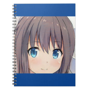 Carnet mignonne fille brun cheveux bleu yeux manga kitty