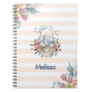 Carnet Mignonne lapin dans un panier avec des oeufs et de