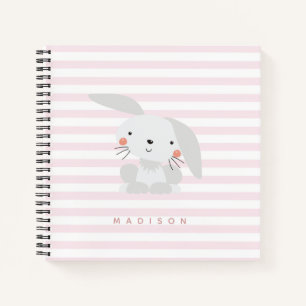 Carnet Mignonne lapin - Enfants à rayures roses personna