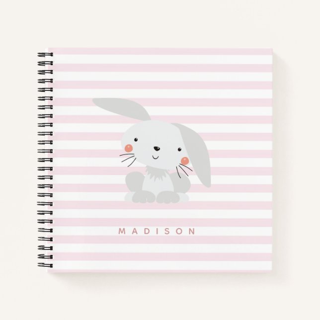 Carnet Mignonne lapin - Enfants à rayures roses personnal (Devant)