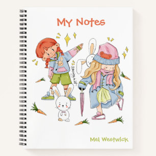 Carnet Mignonne lapin et filles Mes notes ÉDITABLE