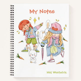 Carnet Mignonne lapin et filles Mes notes ÉDITABLE