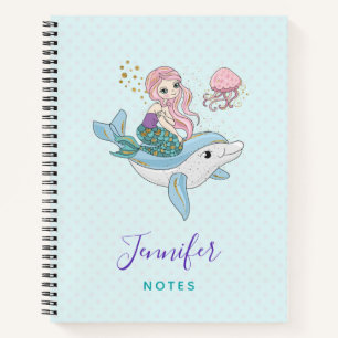Carnet Mignonne sirène chevauchant un dauphin sous la me
