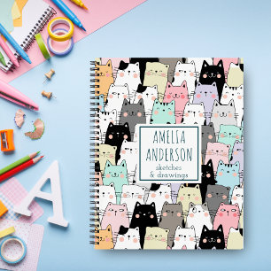 Carnet Mignons Chats Kawaii Motif Nom Personnalisé