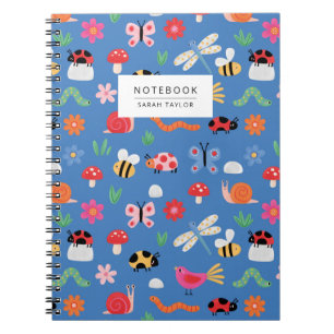 Carnet Mignons insectes et motif de la nature en bleu