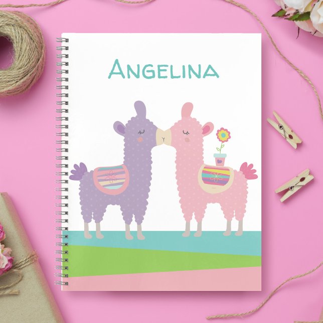 Carnet Mignons llamas roses violets embrassent une écoliè (Créateur téléchargé)