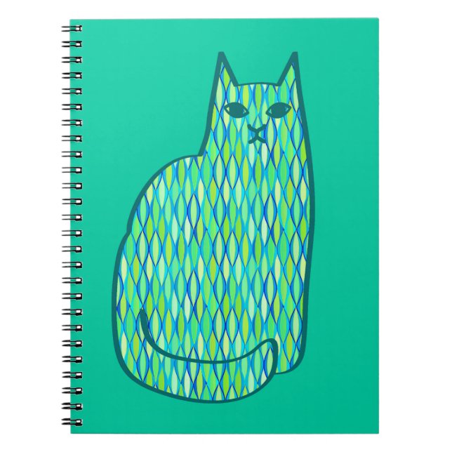Carnet Milieu du siècle moderne Chat, Mint et Lime Vert (Devant)