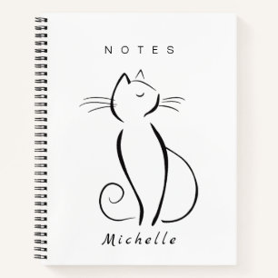 Carnet Mini chat noir sur blanc ajouter nom