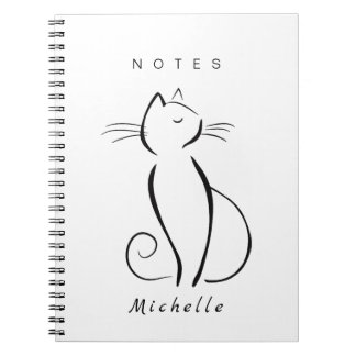 Carnet Mini chat noir sur blanc nom d'ajout
