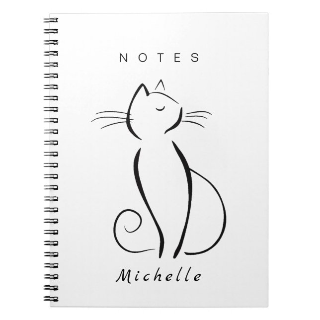 Carnet Mini chat noir sur blanc nom d'ajout (Devant)