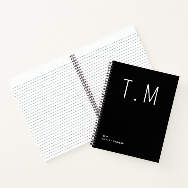Carnet Minimal Monogram Black and White Custom Name Year (Intérieur)