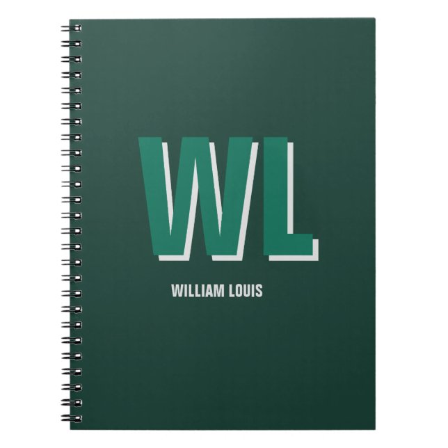 Carnet Minimalist Emerald Green Personalized Monogram  (Devant)