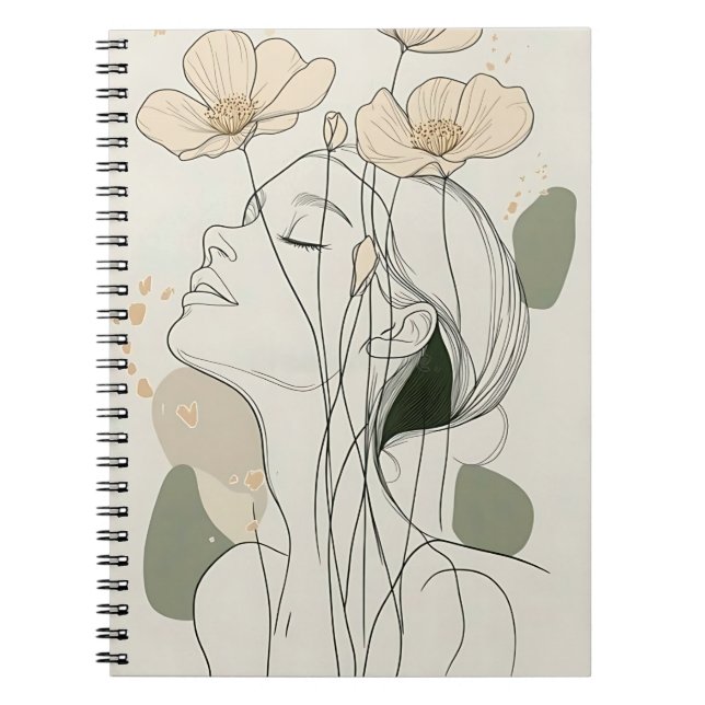 Carnet Minimalist Line Art Woman with Floral (Devant)