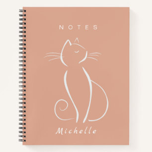 Carnet Minimaliste Chat Blanc sur Fond Rose Ajoute