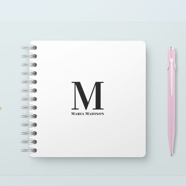 Carnet Minimaliste Monogramme Noir Blanc Simple (Créateur téléchargé)
