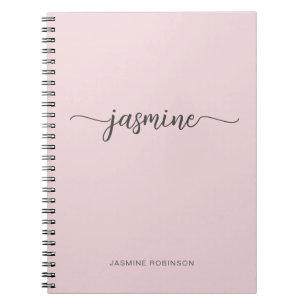 Carnet Minimaliste Rose Pâle Féminin Monogramme Nom Écrit