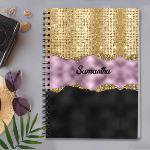 Carnet Minuscule Parties scintillant Violet Or noir monog