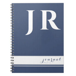 CARNET MODÈLE CLASSIQUE BLEUE ET BLANC INITIALES STRIPES