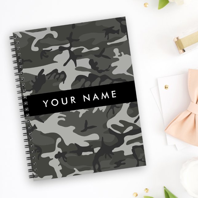 Carnet Modèle de camouflage gris, Votre nom, Personnalise (Créateur téléchargé)