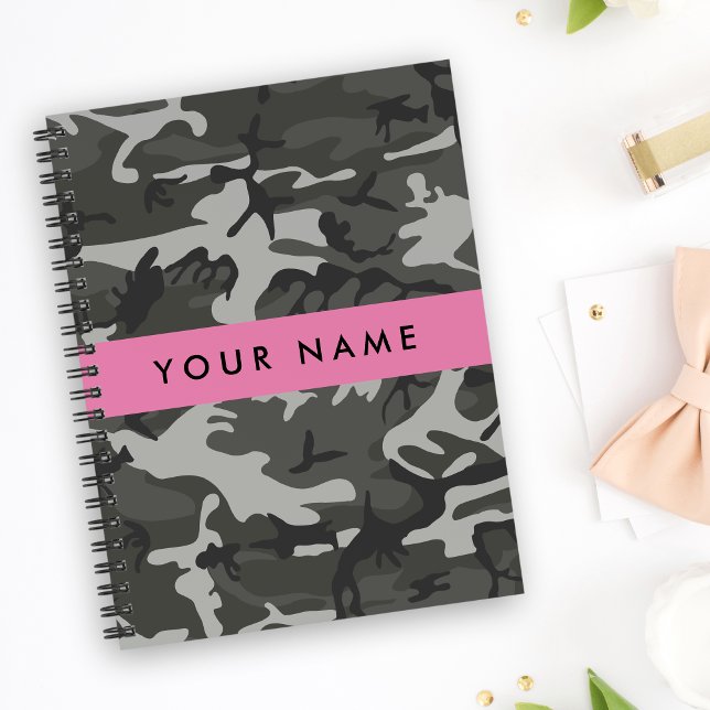 Carnet Modèle de camouflage gris, Votre nom, Personnalise (Créateur téléchargé)