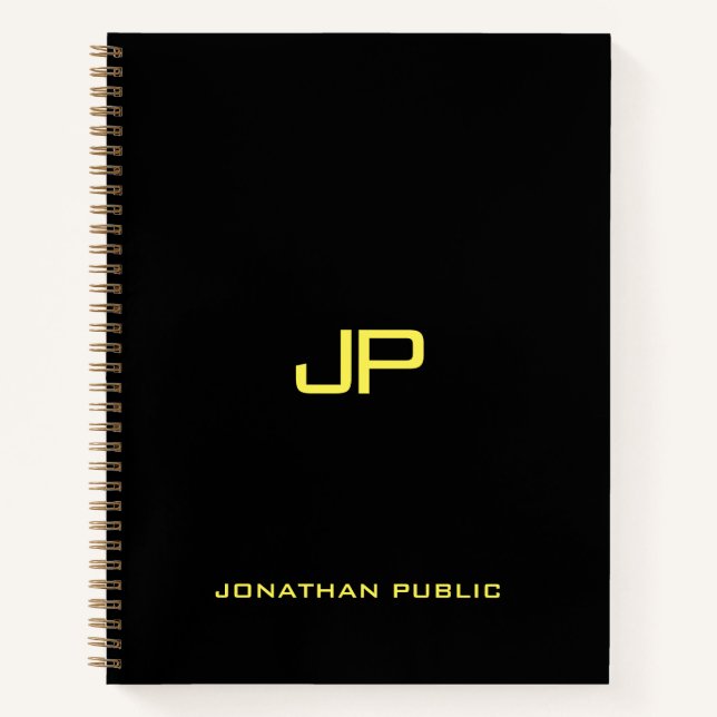 Carnet Modèle de nom de monogramme personnalisé en noir e (Devant)