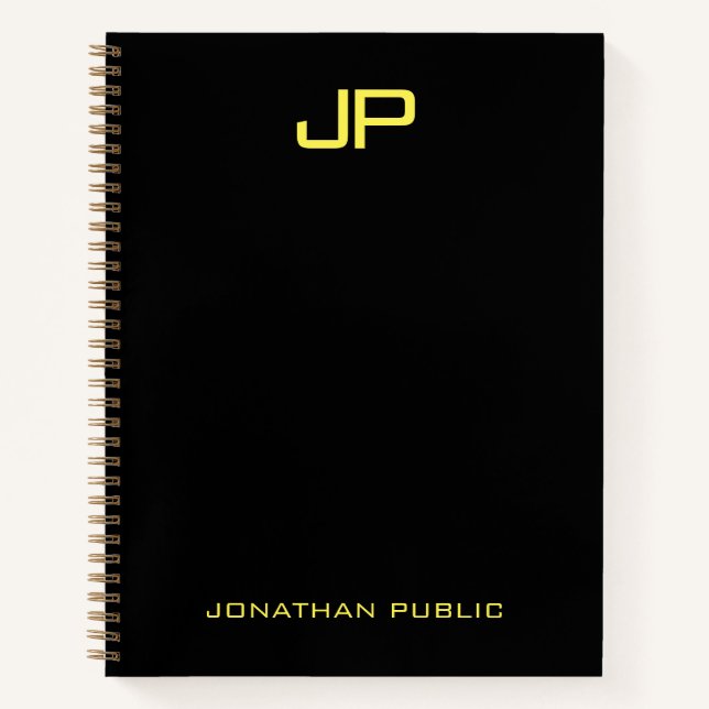 Carnet Modèle de nom d'or noir monogramme personnalisé (Devant)