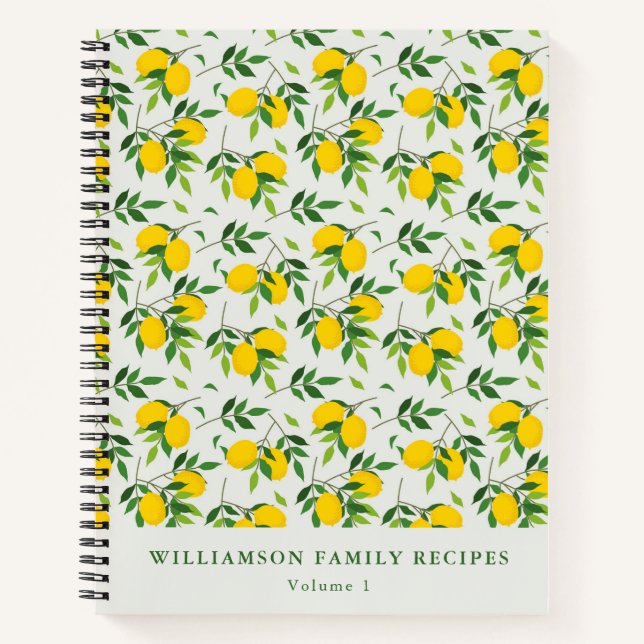 Carnet Modèle de recette personnalisé de fruits de citron (Devant)