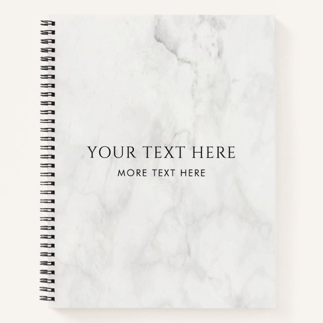 Carnet Modèle de texte personnalisé en marbre blanc avec  (Devant)