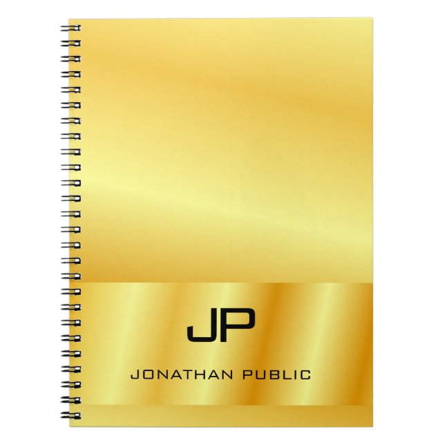 Carnet Modèle élégant personnalisé or faux monogrammé (Devant)