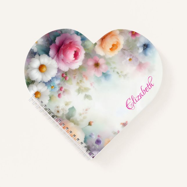 Carnet Modèle floral aquarelle personnalisé avec des noms (Devant)