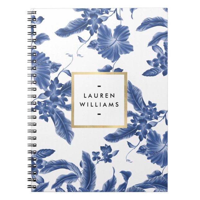Carnet Modèle Floral bleu vintage et blanc (Devant)