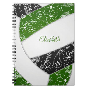 Carnet modèle floral doodé vert noir volleyball boho noir
