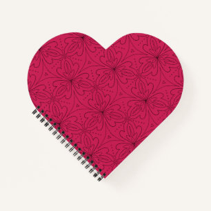 Carnet Modèle floral en forme de coeur rouge